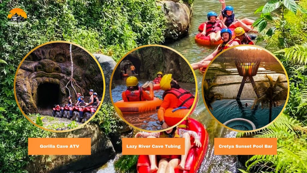 tubing bali, atv, waterfall